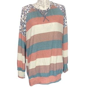 Animal Print long sleeve top with stripes